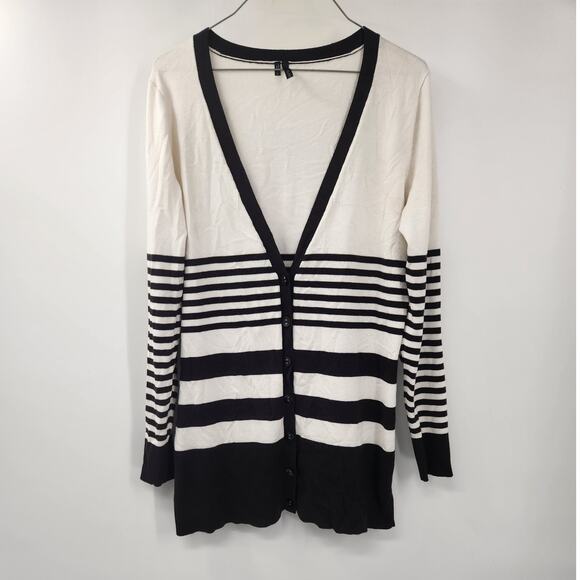 Maurices Sweaters - Maurices V-Neck Button Down Striped Black and White Sweater Womens Size Large L